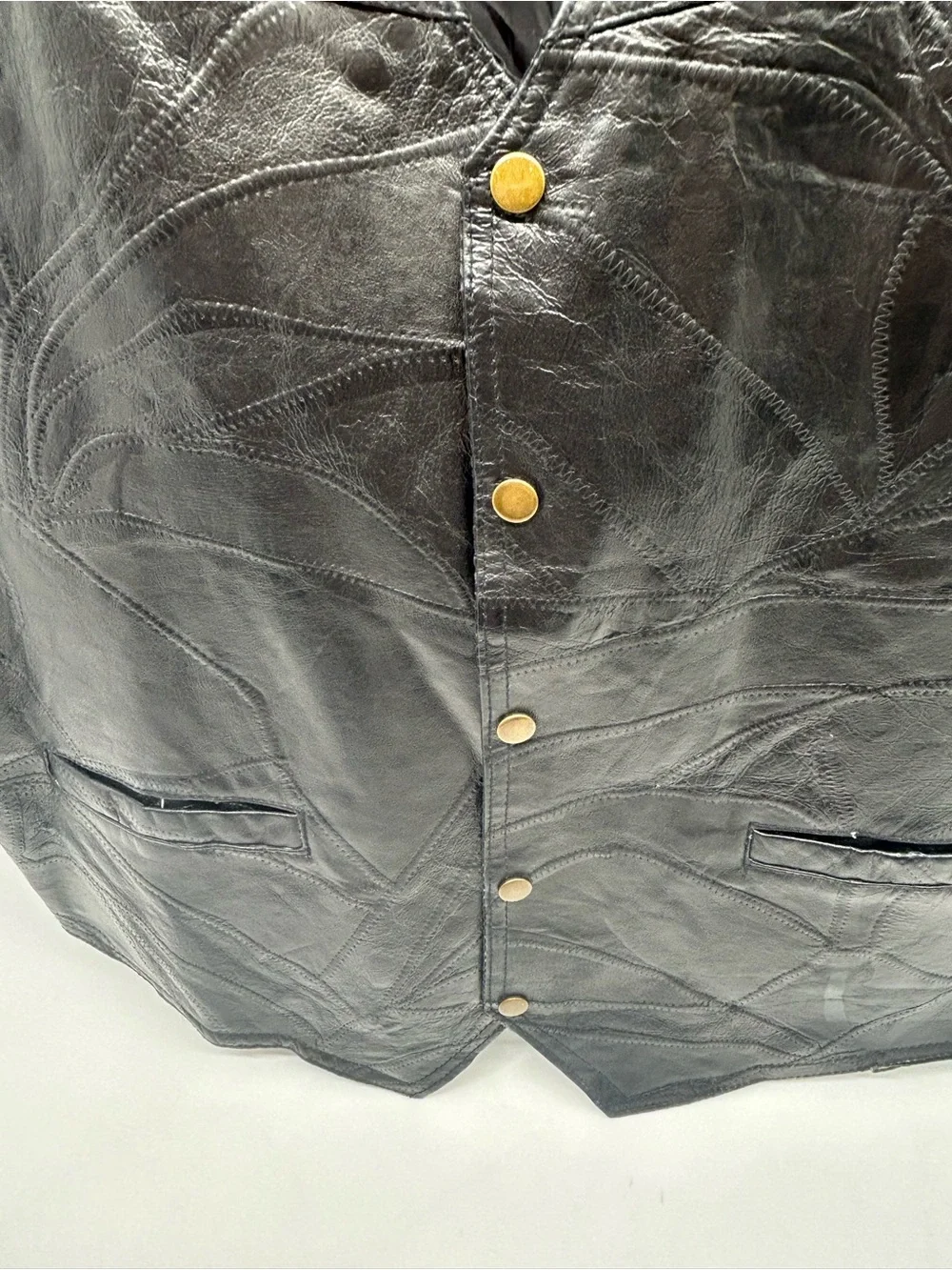 Vintage Giovanni Navarre Genuine Leather Italian Stone Design Black Vest 2XL